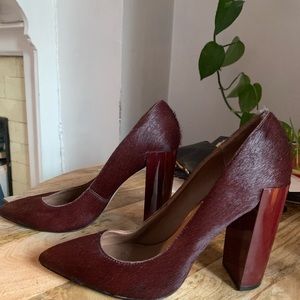 Oxblood dyed calf fur heels
